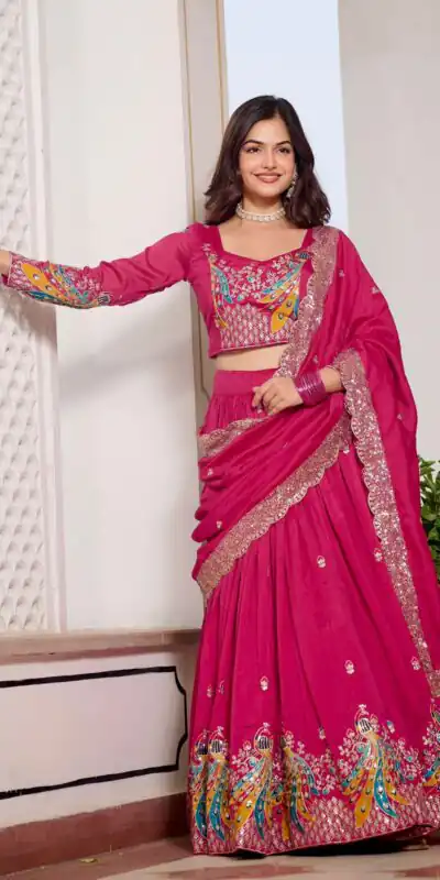 Ram 113 Pink Color Vichitra Lehenga Choli with Embroidery Work. Exclusive Offer ₹3099. Delivery 4-6 Working Days. Shop now. | Bollywood Lehenga, Creative Lehenga, Designer Lehenga, Embroidered Lehenga, Lehenga, Party Wear Lehenga