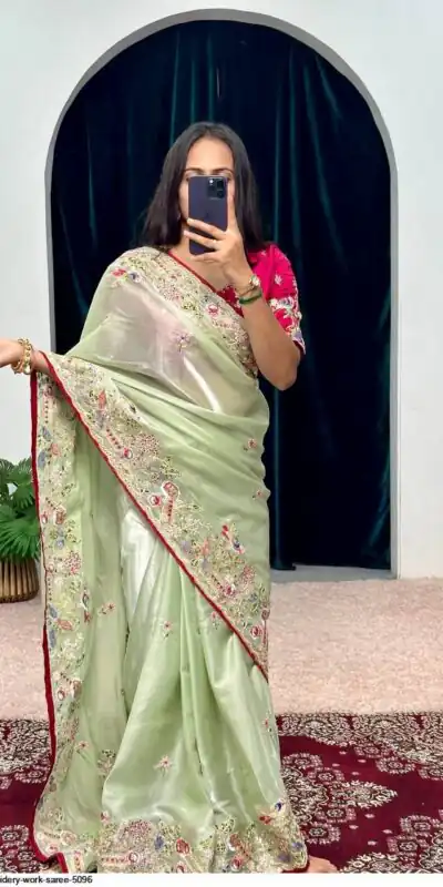 SC 1008 Pista Organza Silk Saree Perfect for Wedding, Party, Eid, Makar Sankranti, Anniversary –. Affordable Price ₹2399. Delivery 4-6 Working Days. | Bollywood Sarees, Creative Sarees, Designer Sarees, Embroidered Sarees, Ethnic Saree, Modern Digital sarees, Party Wear Sarees, Sarees