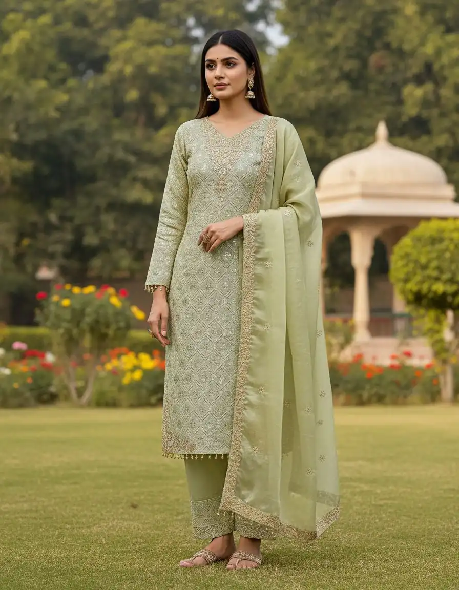 ZSR 3158 Pista in Organza Silk Lace Work & Embroidery Work Salwar Suit . Get it for ₹2399. Delivery 4-6 Working Days. Shop now. | Jump Suits, Straight Suits, Tops & Bottoms, Track Suits, Trendy Wear, Casual Suits, Creative suits, Designer Suits, Palazzo Suits, Party Wear Suits, Patiala Suits, Salwar suit