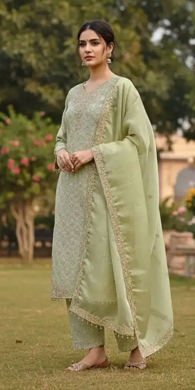 ZSR 3158 Pista in Organza Silk Lace Work & Embroidery Work Salwar Suit . Get it for ₹2399. Delivery 4-6 Working Days. Shop now. | Jump Suits, Straight Suits, Tops & Bottoms, Track Suits, Trendy Wear, Casual Suits, Creative suits, Designer Suits, Palazzo Suits, Party Wear Suits, Patiala Suits, Salwar suit