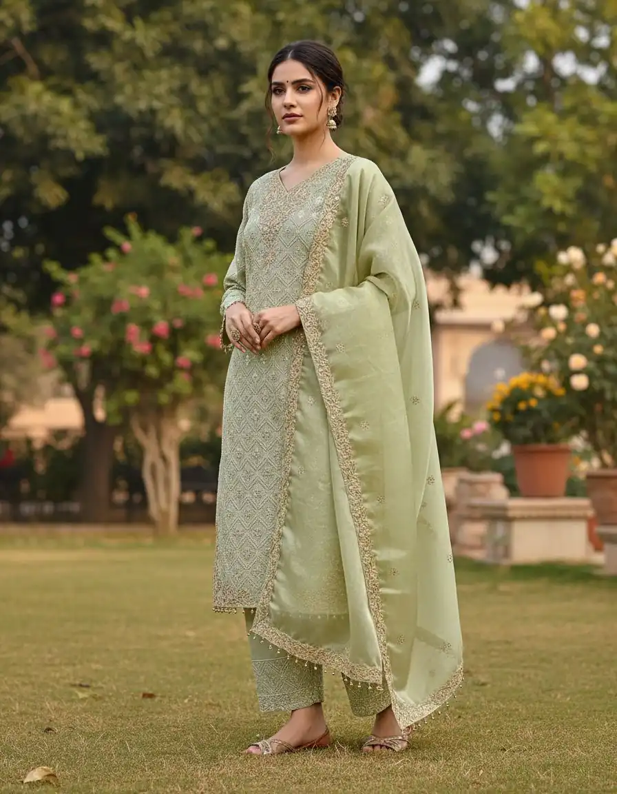 ZSR 3158 Pista in Organza Silk Lace Work & Embroidery Work Salwar Suit . Get it for ₹2399. Delivery 4-6 Working Days. Shop now. | Jump Suits, Straight Suits, Tops & Bottoms, Track Suits, Trendy Wear, Casual Suits, Creative suits, Designer Suits, Palazzo Suits, Party Wear Suits, Patiala Suits, Salwar suit