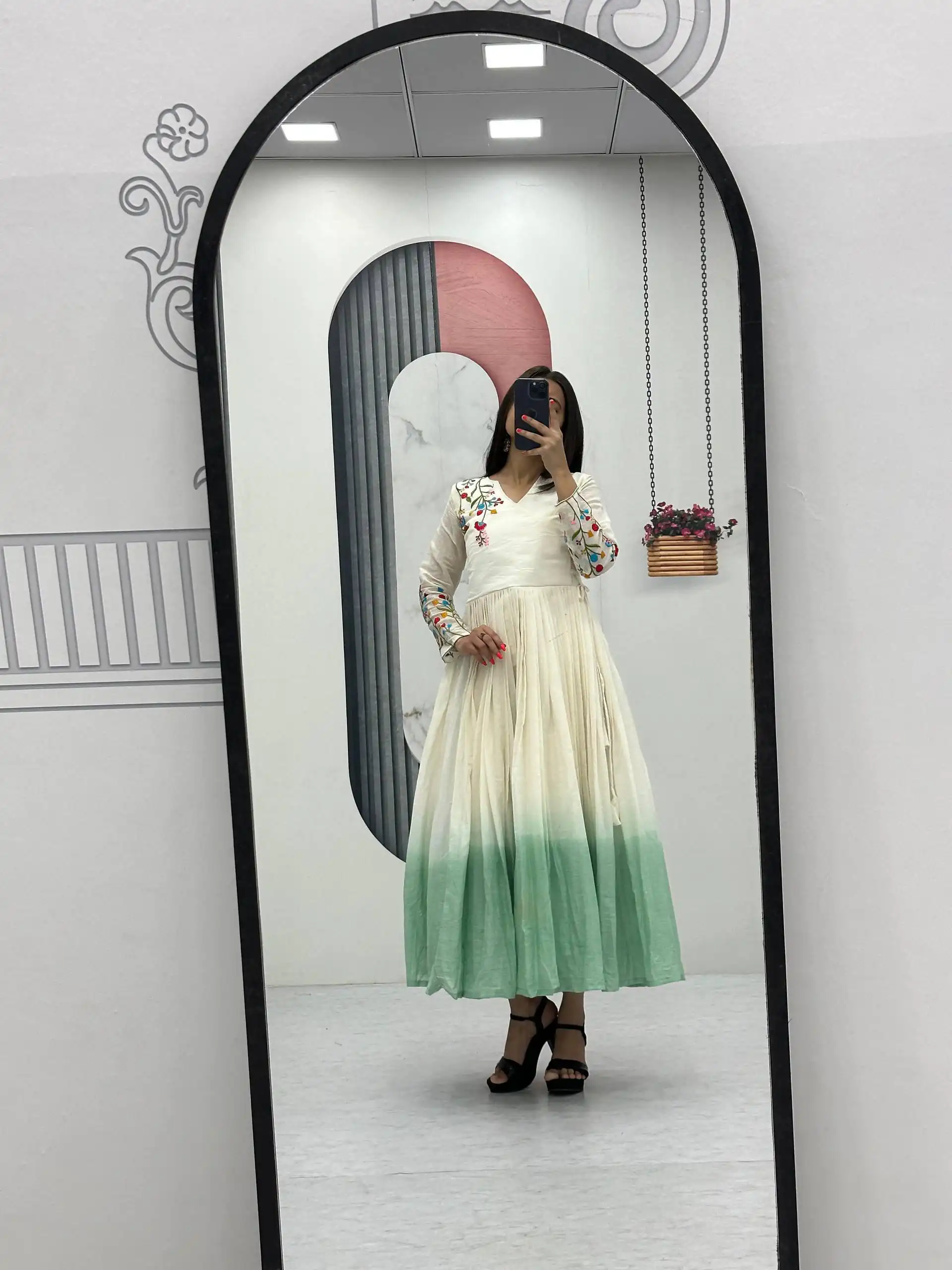 PC 526 Pista Soft Cotton Gown with Embroidery Work. Wedding, Party, Festive, Events, Best Price ₹1749. Delivery 4-6 Working Days. Shop now. | Bollywood Gowns, Creative Gowns, Designer Gowns, Embroidered Gowns, Gowns, Party Wear Gowns