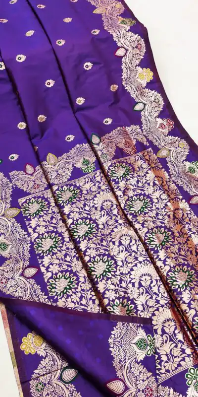 MB 3319 Purple Color Banarasi Lace Work Gold Zari Border Saree . Available at ₹1849 only. Delivery 4-6 Working Days. Shop now. | Bollywood Sarees, Creative Sarees, Designer Sarees, Embroidered Sarees, Ethnic Saree, Modern Digital sarees, Party Wear Sarees, Sarees