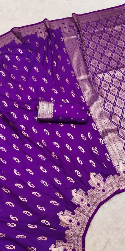 MB 41 Purple Color Green Banarasi Silk Zari Weaving Saree . Wedding, Party, Festive, Available at ₹1849 only. Delivery 4-6 Working Days. Shop now. | Bollywood Sarees, Creative Sarees, Designer Sarees, Embroidered Sarees, Ethnic Saree, Modern Digital sarees, Party Wear Sarees, Sarees