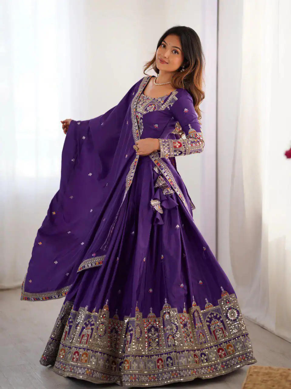 MF TAJ 1003 Purple in Color Chinon Silk Embroidery Work Lehenga Choli . Get it for ₹1949. Delivery 4-6 Working Days. Shop now. | Bollywood Lehenga, Creative Lehenga, Designer Lehenga, Embroidered Lehenga, Lehenga, Party Wear Lehenga