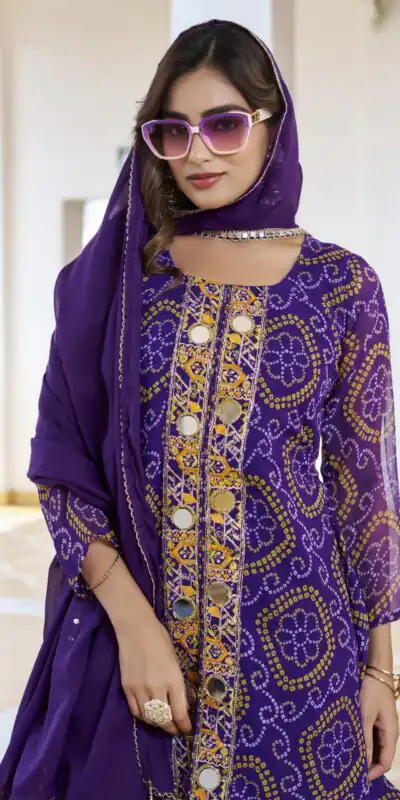 Ram 148 Purple in Georgette Badhani print Embroidery Work & Mirror Work Salwar Suit . Exclusive Offer ₹2149. Delivery 4-6 Working Days. Shop now. | Designer Suits, Jump Suits, Tops & Bottoms, Track Suits, Trendy Wear, Casual Suits, Creative suits, Palazzo Suits, Party Wear Suits, Patiala Suits, Salwar suit, Straight Suits