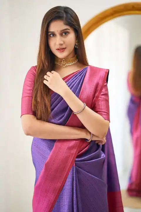 KPR 177 Purple in Soft Lichi Silk Jacquard Work Designer Work Saree . Now at just ₹1449. Delivery 4-6 Working Days. Shop now. | Bollywood Sarees, Creative Sarees, Designer Sarees, Embroidered Sarees, Ethnic Saree, Modern Digital sarees, Party Wear Sarees, Sarees