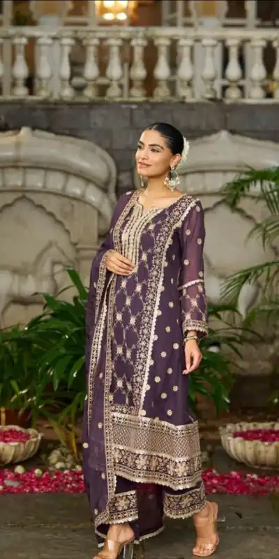 ZSR 3153 Purple in Color Pure Chinnon Embroidery Work Salwar Suit. Special Price ₹2149. Delivery 4-6 Working Days. Shop now. | Designer Suits, Jump Suits, Tops & Bottoms, Track Suits, Trendy Wear, Casual Suits, Creative suits, Palazzo Suits, Party Wear Suits, Patiala Suits, Salwar suit, Straight Suits