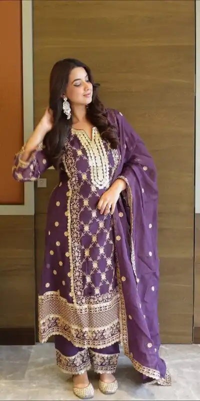 ZSR 3153 Purple in Color Pure Chinnon Embroidery Work Salwar Suit. Special Price ₹2149. Delivery 4-6 Working Days. Shop now. | Designer Suits, Jump Suits, Tops & Bottoms, Track Suits, Trendy Wear, Casual Suits, Creative suits, Palazzo Suits, Party Wear Suits, Patiala Suits, Salwar suit, Straight Suits