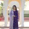 Purple Star Georgette Zari Embroidery Work Gown