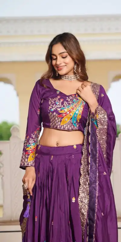 Ram 113 Purple Color Vichitra Lehenga Choli with Embroidery Work. Exclusive Offer ₹3099. Delivery 4-6 Working Days. Shop now. | Bollywood Lehenga, Creative Lehenga, Designer Lehenga, Embroidered Lehenga, Lehenga, Party Wear Lehenga