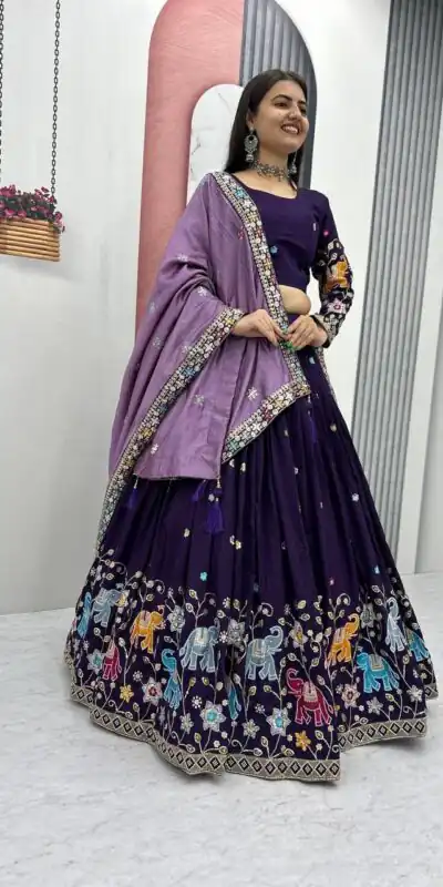 PC 545 Purple Vichitra Silk Lehenga Choli with Lace Border & Lace Work. Special Price ₹3249. Delivery 4-6 Working Days. Shop now. | Bollywood Lehenga, Creative Lehenga, Designer Lehenga, Embroidered Lehenga, Lehenga, Party Wear Lehenga