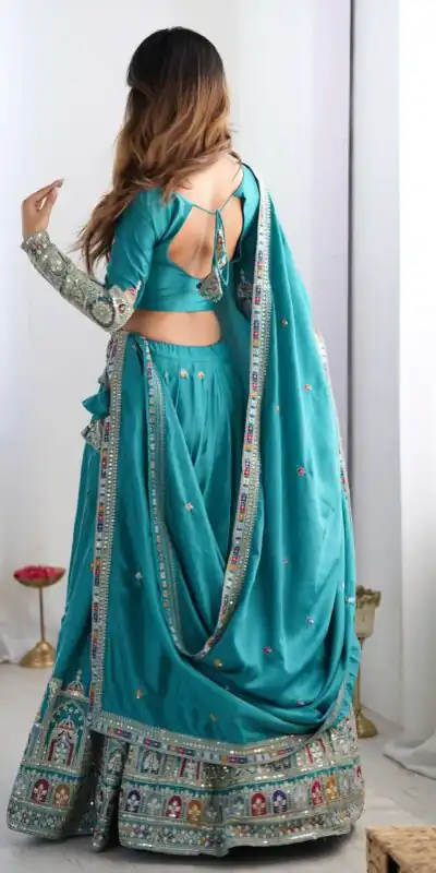 MF TAJ 1003 Rama in Color Chinon Silk Embroidery Work Lehenga Choli . Get it for ₹1949. Delivery 4-6 Working Days. Shop now. | Bollywood Lehenga, Creative Lehenga, Designer Lehenga, Embroidered Lehenga, Lehenga, Party Wear Lehenga