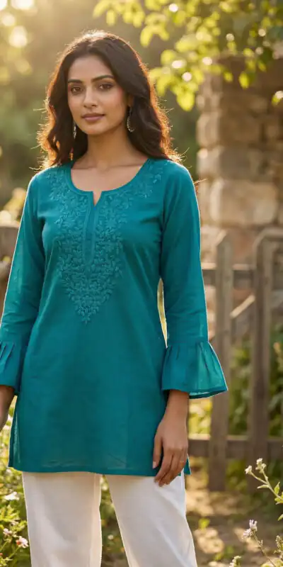 INLI Charmi vol 2 Rama in Rayon Chikan Work Designer Work Kurti . Affordable Price ₹1349. Delivery 4-6 Working Days. Shop now. | Bollywood Kurti, Creative Kurtis, Designer Kurti, Kurti, Party Wear Kurti, Selfie Kurti