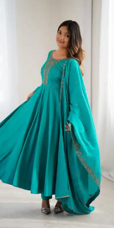 KB 288 Rama in Roman Shimmer Chanderi Silk Embroidery Work & Bead Work Salwar Suit . Grab it for ₹2399. Delivery 4-6 Working Days. Shop now. | Jump Suits, Tops & Bottoms, Track Suits, Trendy Wear, Casual Suits, Creative suits, Designer Suits, Palazzo Suits, Party Wear Suits, Patiala Suits, Salwar suit, Straight Suits