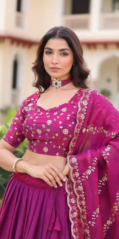 KA 5053 Rani Pink Fendi Silk Lehenga Choli with Sequins Work & Embroidery Work. Exclusive Offer ₹2049. Delivery 4-6 Working Days. Shop now. | Bollywood Lehenga, Creative Lehenga, Designer Lehenga, Embroidered Lehenga, Lehenga, Party Wear Lehenga