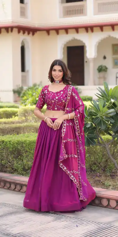 KA 5053 Rani Pink Fendi Silk Lehenga Choli with Sequins Work & Embroidery Work. Exclusive Offer ₹2049. Delivery 4-6 Working Days. Shop now. | Bollywood Lehenga, Creative Lehenga, Designer Lehenga, Embroidered Lehenga, Lehenga, Party Wear Lehenga