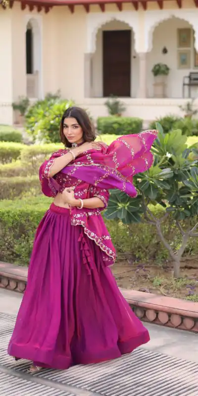 KA 5053 Rani Pink Fendi Silk Lehenga Choli with Sequins Work & Embroidery Work. Exclusive Offer ₹2049. Delivery 4-6 Working Days. Shop now. | Bollywood Lehenga, Creative Lehenga, Designer Lehenga, Embroidered Lehenga, Lehenga, Party Wear Lehenga