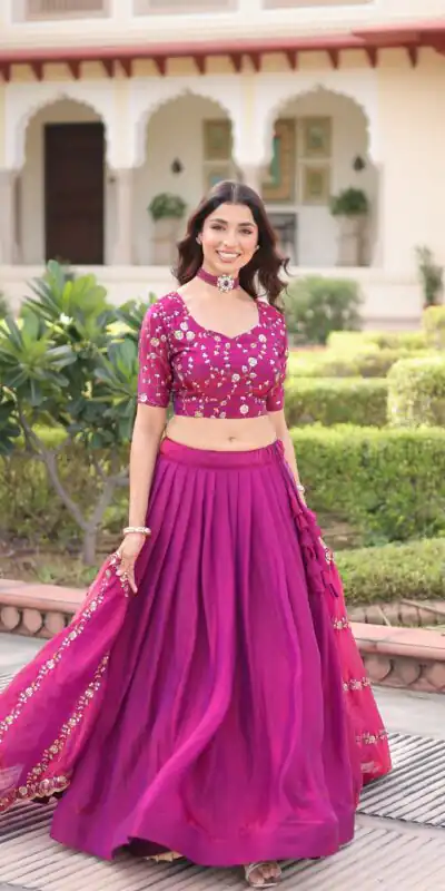 KA 5053 Rani Pink Fendi Silk Lehenga Choli with Sequins Work & Embroidery Work. Exclusive Offer ₹2049. Delivery 4-6 Working Days. Shop now. | Bollywood Lehenga, Creative Lehenga, Designer Lehenga, Embroidered Lehenga, Lehenga, Party Wear Lehenga
