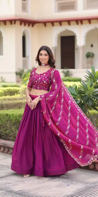 KA 5053 Rani Pink Fendi Silk Lehenga Choli with Sequins Work & Embroidery Work. Exclusive Offer ₹2049. Delivery 4-6 Working Days. Shop now. | Bollywood Lehenga, Creative Lehenga, Designer Lehenga, Embroidered Lehenga, Lehenga, Party Wear Lehenga