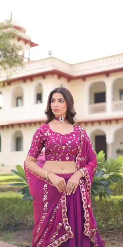 KA 5053 Rani Pink Fendi Silk Lehenga Choli with Sequins Work & Embroidery Work. Exclusive Offer ₹2049. Delivery 4-6 Working Days. Shop now. | Bollywood Lehenga, Creative Lehenga, Designer Lehenga, Embroidered Lehenga, Lehenga, Party Wear Lehenga