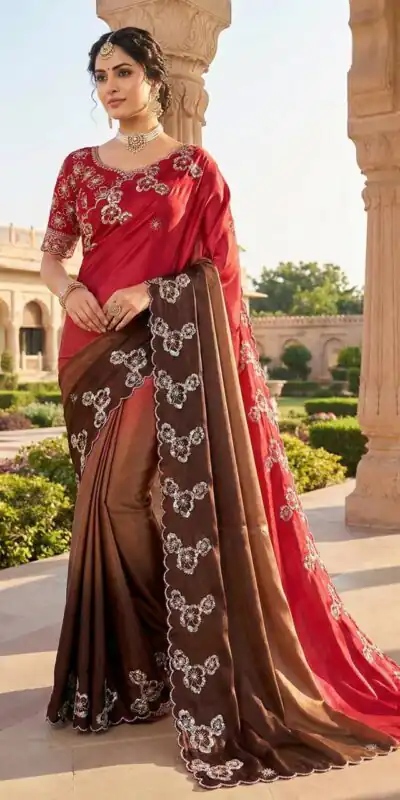 MS 461 Red Chinnon Saree Perfect for Wedding, Party, Traditional Day, Haldi, Housewarming – . Exclusive Offer ₹1649. Delivery 4-6 Working Days. Shop now | Bollywood Sarees, Creative Sarees, Designer Sarees, Embroidered Sarees, Ethnic Saree, Modern Digital sarees, Party Wear Sarees, Sarees