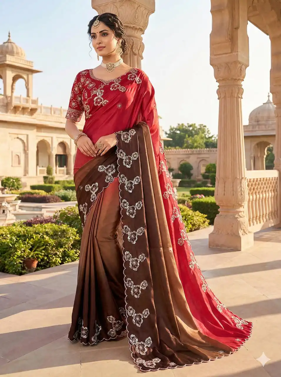 MS 461 Red Chinnon Saree Perfect for Wedding, Party, Traditional Day, Haldi, Housewarming – . Exclusive Offer ₹1649. Delivery 4-6 Working Days. Shop now | Bollywood Sarees, Creative Sarees, Designer Sarees, Embroidered Sarees, Ethnic Saree, Modern Digital sarees, Party Wear Sarees, Sarees