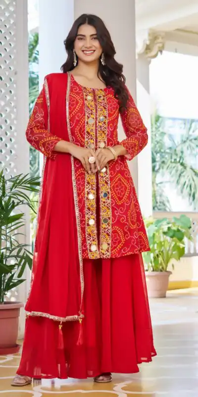 Ram 148 Red in Georgette Badhani print Embroidery Work & Mirror Work Salwar Suit . Exclusive Offer ₹2149. Delivery 4-6 Working Days. Shop now. | Designer Suits, Jump Suits, Tops & Bottoms, Track Suits, Trendy Wear, Casual Suits, Creative suits, Palazzo Suits, Party Wear Suits, Patiala Suits, Salwar suit, Straight Suits