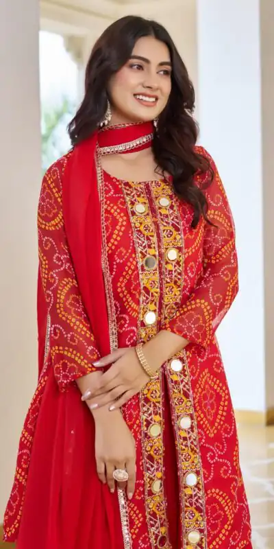 Ram 148 Red in Georgette Badhani print Embroidery Work & Mirror Work Salwar Suit . Exclusive Offer ₹2149. Delivery 4-6 Working Days. Shop now. | Designer Suits, Jump Suits, Tops & Bottoms, Track Suits, Trendy Wear, Casual Suits, Creative suits, Palazzo Suits, Party Wear Suits, Patiala Suits, Salwar suit, Straight Suits