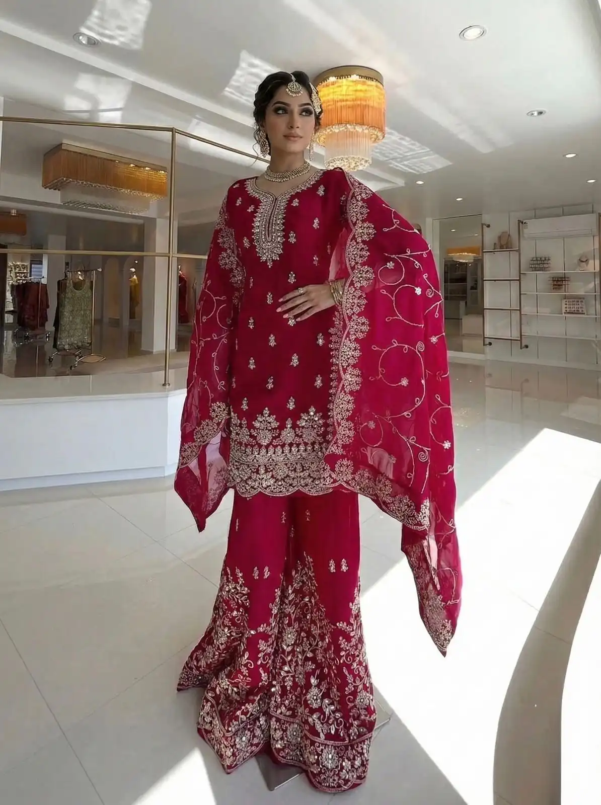 SRK 5319 Red in Organza Silk Embroidery Work & Lace Work Salwar Suit . Now at just ₹2549. Delivery 4-6 Working Days. Shop now. | Jump Suits, Straight Suits, Tops & Bottoms, Track Suits, Trendy Wear, Casual Suits, Creative suits, Designer Suits, Palazzo Suits, Party Wear Suits, Patiala Suits, Salwar suit