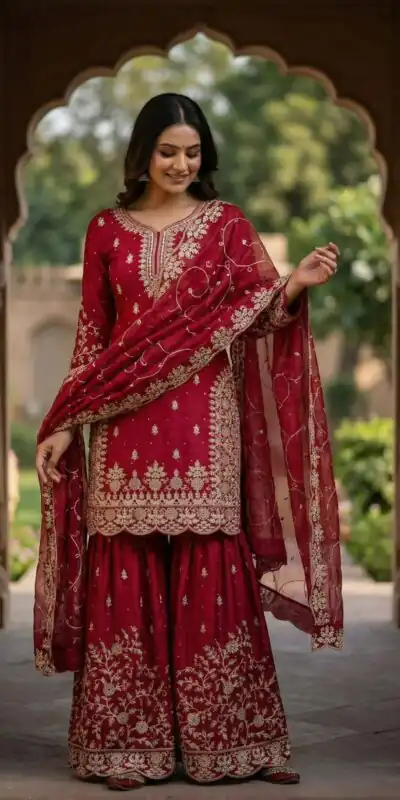 SRK 5319 Red in Organza Silk Embroidery Work & Lace Work Salwar Suit . Now at just ₹2549. Delivery 4-6 Working Days. Shop now. | Jump Suits, Straight Suits, Tops & Bottoms, Track Suits, Trendy Wear, Casual Suits, Creative suits, Designer Suits, Palazzo Suits, Party Wear Suits, Patiala Suits, Salwar suit
