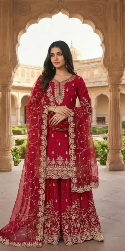 SRK 5319 Red in Organza Silk Embroidery Work & Lace Work Salwar Suit . Now at just ₹2549. Delivery 4-6 Working Days. Shop now. | Jump Suits, Straight Suits, Tops & Bottoms, Track Suits, Trendy Wear, Casual Suits, Creative suits, Designer Suits, Palazzo Suits, Party Wear Suits, Patiala Suits, Salwar suit