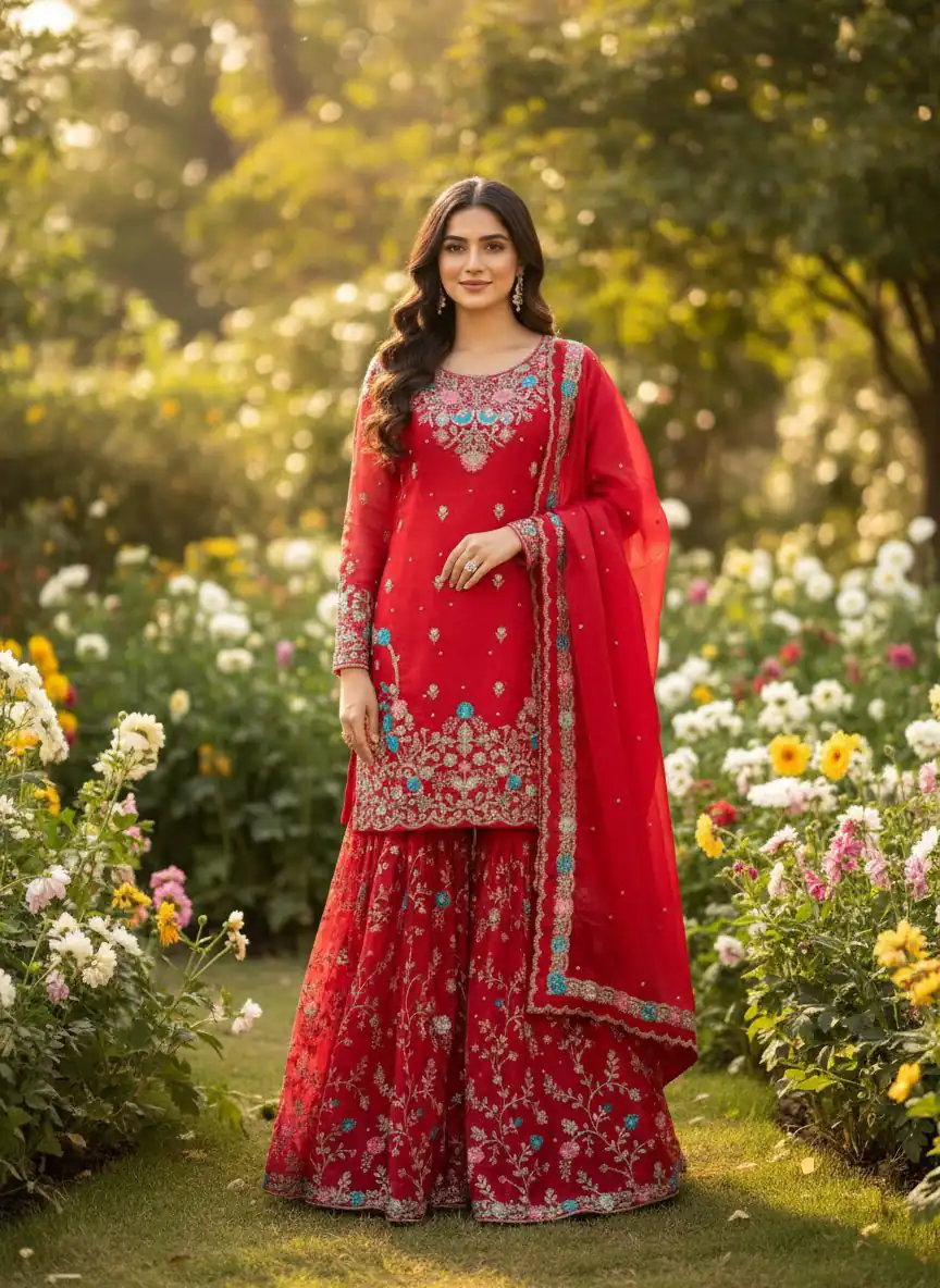RTC 5956 Red Organza Silk Salwar Suit Perfect for Wedding, Party, Mehendi, Lohri, Housewarming – . Special Price ₹3049. Delivery 4-6 Working Days. | Jump Suits, Straight Suits, Tops & Bottoms, Track Suits, Trendy Wear, Casual Suits, Creative suits, Designer Suits, Palazzo Suits, Party Wear Suits, Patiala Suits, Salwar suit