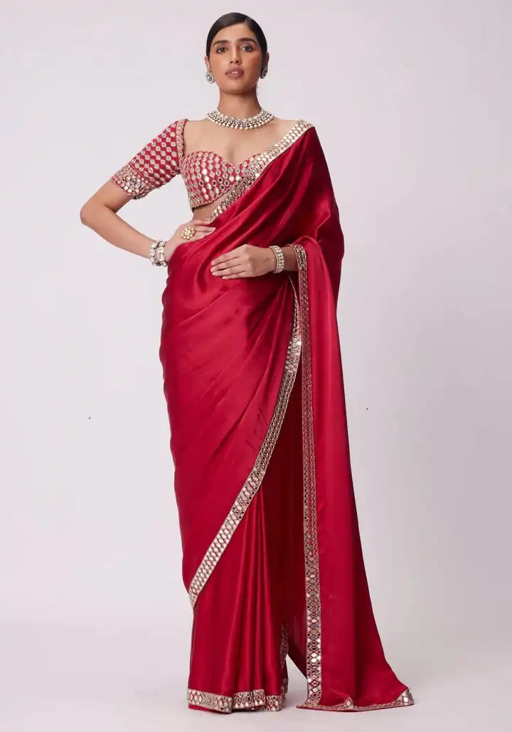 JR 637 Red Rangoli Silk Saree with Mirror Work & Embroidery Work. Exclusive Offer ₹1799. Delivery 4-6 Working Days. Shop now. | Bollywood Sarees, Creative Sarees, Designer Sarees, Embroidered Sarees, Ethnic Saree, Modern Digital sarees, Party Wear Sarees, Sarees