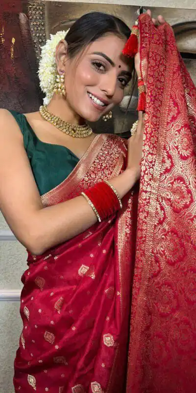 KPR 210 Red Soft Lichi Silk Saree with Lace Work & Lace Border. Special Price ₹1399. Delivery 4-6 Working Days. Shop now. | Bollywood Sarees, Creative Sarees, Designer Sarees, Embroidered Sarees, Ethnic Saree, Modern Digital sarees, Party Wear Sarees, Sarees