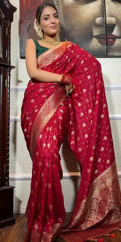 KPR 210 Red Soft Lichi Silk Saree with Lace Work & Lace Border. Special Price ₹1399. Delivery 4-6 Working Days. Shop now. | Bollywood Sarees, Creative Sarees, Designer Sarees, Embroidered Sarees, Ethnic Saree, Modern Digital sarees, Party Wear Sarees, Sarees
