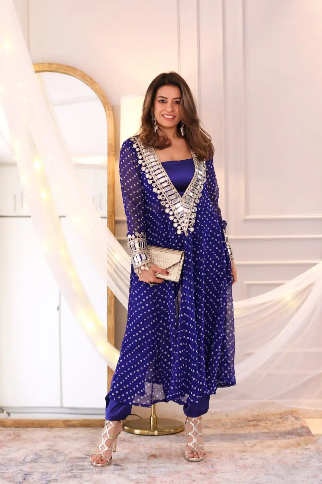 ST 1104 Royal Blue Georgette Kurti with Embroidery Work & Mirror Work. Available at ₹1649 only. Delivery 4-6 Working Days. Shop now. | Bollywood Kurti, Creative Kurtis, Designer Kurti, Kurti, Party Wear Kurti, Selfie Kurti