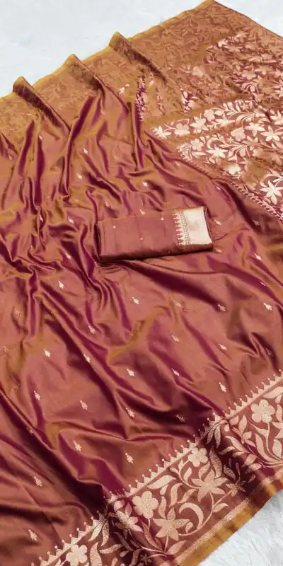 MB 197 Rust Color Banarasi Silk Saree with Zari Work & Lace Work. Exclusive Offer ₹1899. Delivery 4-6 Working Days. Shop now. | Bollywood Sarees, Creative Sarees, Designer Sarees, Embroidered Sarees, Ethnic Saree, Modern Digital sarees, Party Wear Sarees, Sarees