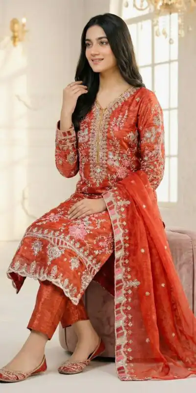 SRK 5321 Rust Crunchy Silk Salwar Suit Perfect for Wedding, Party, Eid, Sangeet, Cultural Events – . Exclusive Offer ₹2499. Delivery 4-6 Working Days. | Jump Suits, Straight Suits, Casual Suits, Creative suits, Designer Suits, Palazzo Suits, Party Wear Suits, Patiala Suits, Salwar suit