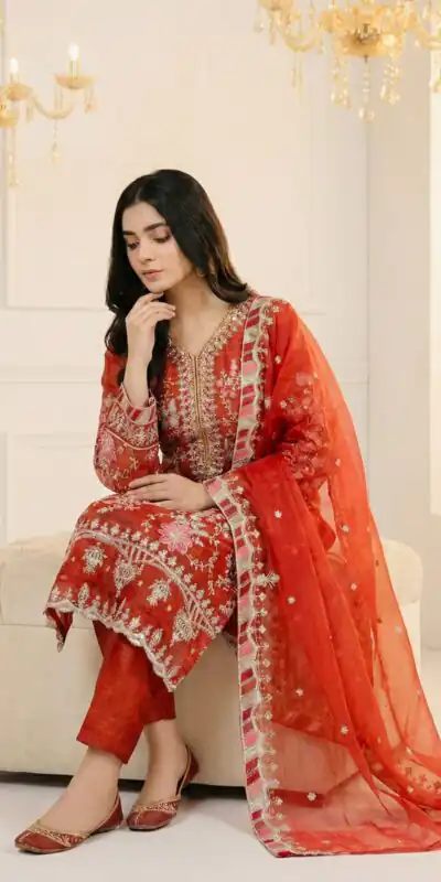 SRK 5321 Rust Crunchy Silk Salwar Suit Perfect for Wedding, Party, Eid, Sangeet, Cultural Events – . Exclusive Offer ₹2499. Delivery 4-6 Working Days. | Jump Suits, Straight Suits, Casual Suits, Creative suits, Designer Suits, Palazzo Suits, Party Wear Suits, Patiala Suits, Salwar suit