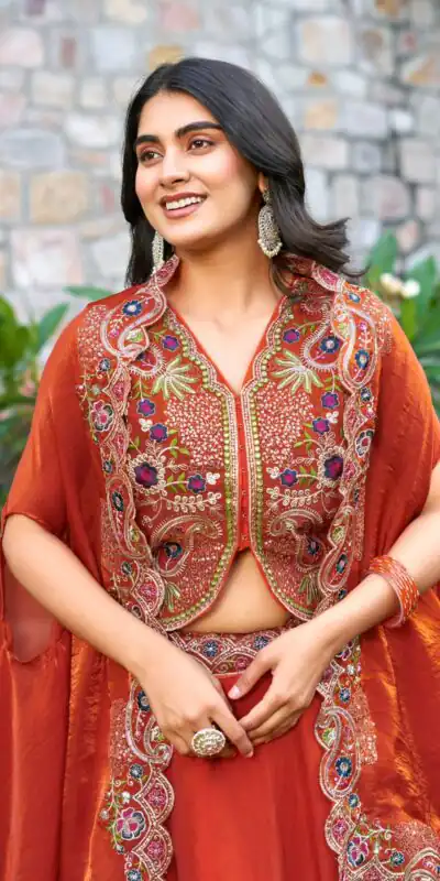 Ram 141 Rust Fendy Silk Lehenga Choli with Embroidery Work. Available at ₹3099 only. Delivery 4-6 Working Days. Shop now. | Bollywood Lehenga, Creative Lehenga, Designer Lehenga, Embroidered Lehenga, Lehenga, Party Wear Lehenga