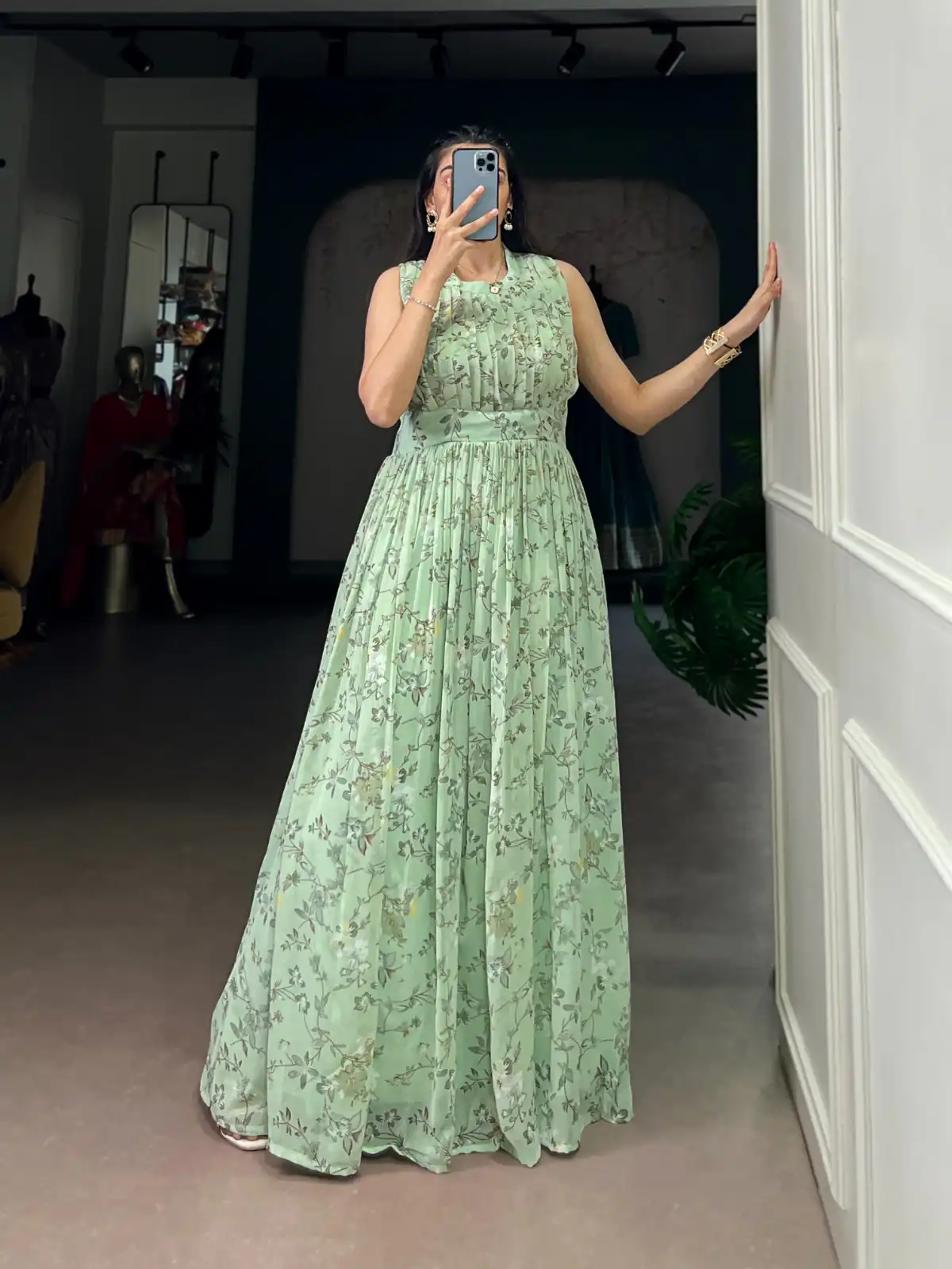 YNF 5200 Sea Green Color Weightless Marbal Gown with Designer Work. Available at ₹1649 only. Delivery 4-6 Working Days. Shop now. | Bollywood Gowns, Creative Gowns, Designer Gowns, Embroidered Gowns, Gowns, Party Wear Gowns