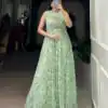 YNF 5200 Sea Green Color Weightless Marbal Gown with Designer Work. Available at ₹1649 only. Delivery 4-6 Working Days. Shop now. | Bollywood Gowns, Creative Gowns, Designer Gowns, Embroidered Gowns, Gowns, Party Wear Gowns