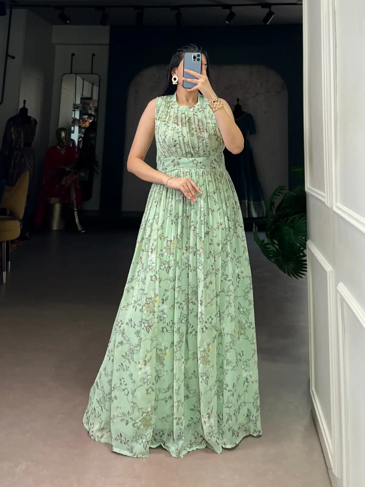 YNF 5200 Sea Green Color Weightless Marbal Gown with Designer Work. Available at ₹1649 only. Delivery 4-6 Working Days. Shop now. | Bollywood Gowns, Creative Gowns, Designer Gowns, Embroidered Gowns, Gowns, Party Wear Gowns