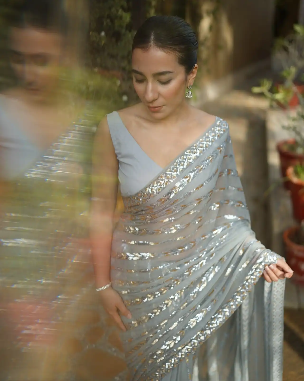 JR 635 Silver Georgette Saree with Lace Work & Embroidery Work. Exclusive Offer ₹1949. Delivery 4-6 Working Days. Shop now. | Bollywood Sarees, Creative Sarees, Designer Sarees, Embroidered Sarees, Ethnic Saree, Modern Digital sarees, Party Wear Sarees, Sarees