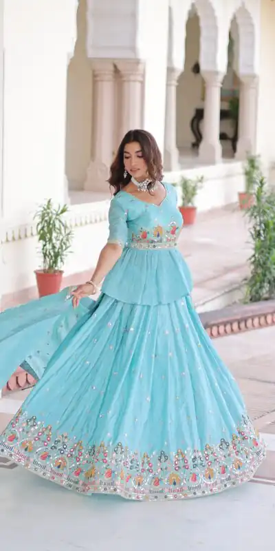 KA 5058 Sky Blue in Gold Crush Embroidery Work & Zari Work Lehenga Choli . Special Price ₹2649. Delivery 4-6 Working Days. Shop now. | Bollywood Lehenga, Creative Lehenga, Designer Lehenga, Embroidered Lehenga, Lehenga, Party Wear Lehenga