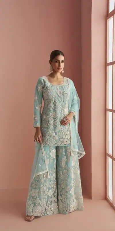FC 10088 Sky Blue in Color Heavy Net Embroidery Work Salwar Suit . Introductory Price ₹3599. Delivery 4-6 Working Days. Shop now. | Jump Suits, Straight Suits, Tops & Bottoms, Track Suits, Trendy Wear, Casual Suits, Creative suits, Designer Suits, Palazzo Suits, Party Wear Suits, Patiala Suits, Salwar suit