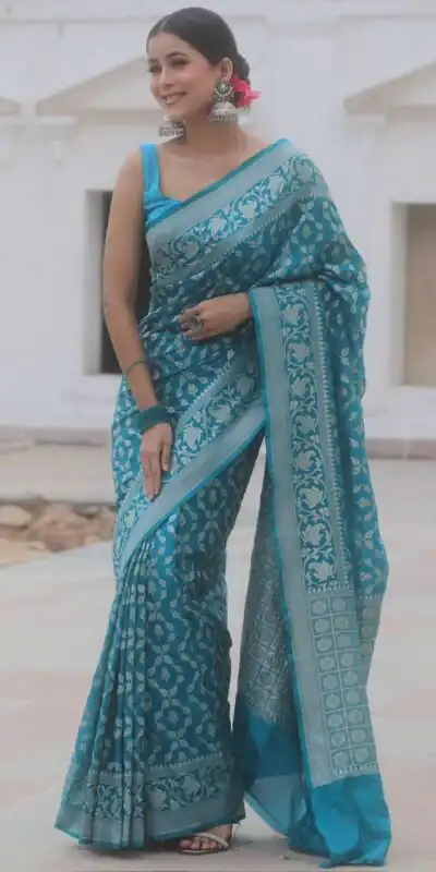 KPR 277 Sky Blue in Soft Lichi Silk Lace Border & Lace Work Saree . Available at ₹1299 only. Delivery 4-6 Working Days. Shop now. | Bollywood Sarees, Creative Sarees, Designer Sarees, Embroidered Sarees, Ethnic Saree, Modern Digital sarees, Party Wear Sarees, Sarees