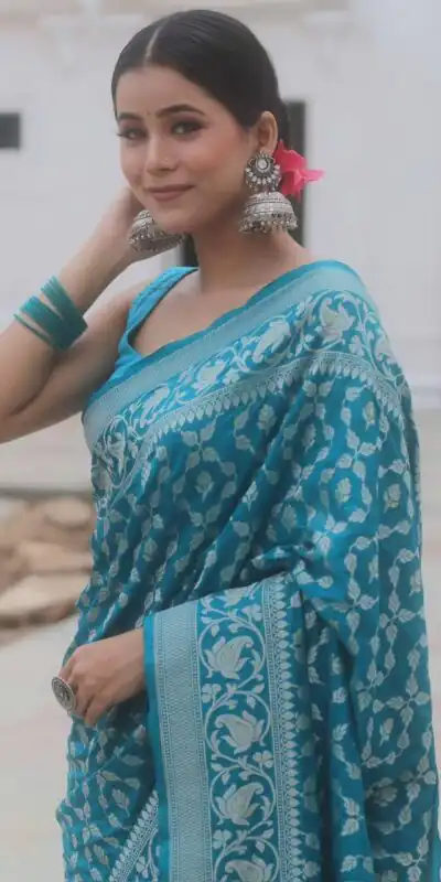 KPR 277 Sky Blue in Soft Lichi Silk Lace Border & Lace Work Saree . Available at ₹1299 only. Delivery 4-6 Working Days. Shop now. | Bollywood Sarees, Creative Sarees, Designer Sarees, Embroidered Sarees, Ethnic Saree, Modern Digital sarees, Party Wear Sarees, Sarees