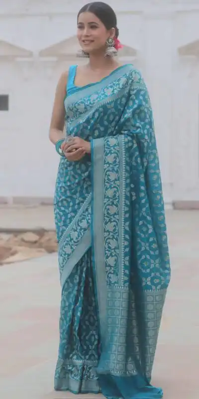 KPR 277 Sky Blue in Soft Lichi Silk Lace Border & Lace Work Saree . Available at ₹1299 only. Delivery 4-6 Working Days. Shop now. | Bollywood Sarees, Creative Sarees, Designer Sarees, Embroidered Sarees, Ethnic Saree, Modern Digital sarees, Party Wear Sarees, Sarees